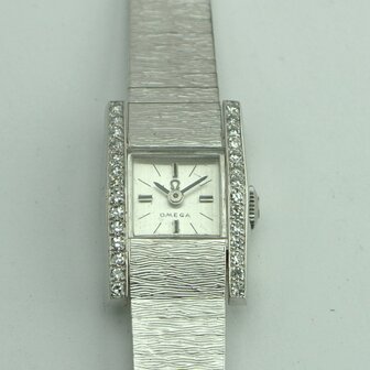 Omega 18k white gold watch with diamonds ref 8055