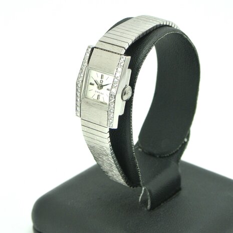 Omega 18k white gold watch with diamonds ref 8055